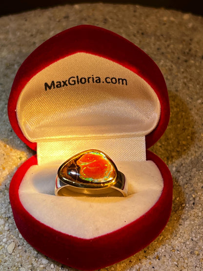 Boulder Natur Opal Queensland Ring in Silber mit goldplattierter Fassung