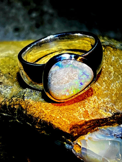 Boulder Opal l  in 18 kt Goldvermeil Fassung  Sterlingsilberring
