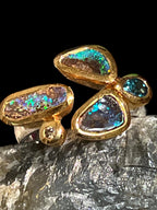 Boulderopale und Indigolit in 18kt Vermeilfassung mit Naturdiamant  deutsche Handarbeit
