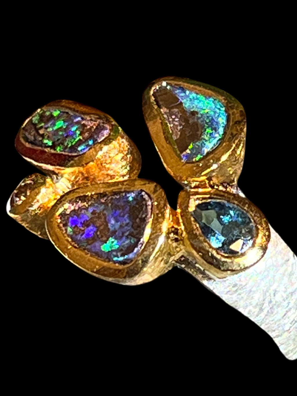 Boulderopale und Indigolit in 18kt Vermeilfassung mit Naturdiamant  deutsche Handarbeit