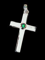 Sterlingsilber Kreuz mit natürlichem Schwarzopal 18kt Goldvermeilfassung deutsche massive Arbeit