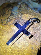 Sterlingsilber Kreuz mit natürlichem Schwarzopal 18kt Goldvermeilfassung deutsche massive Arbeit