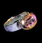Natürlicher Kunzit Sterlingsilberring Pfirsichrote Liebe 18kt Goldvermei Fassung deutsche Handarbeit
