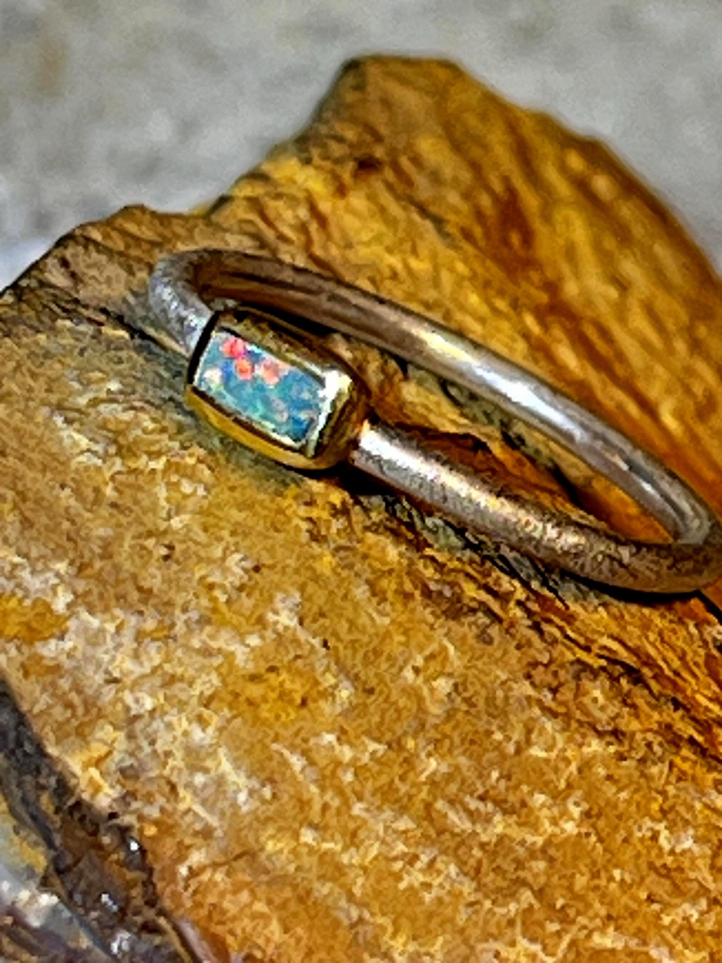 Wochenend Preis  Australischer Opal in 18kt Goldvermeil Sterlinsilberring deutsche Handarbiet