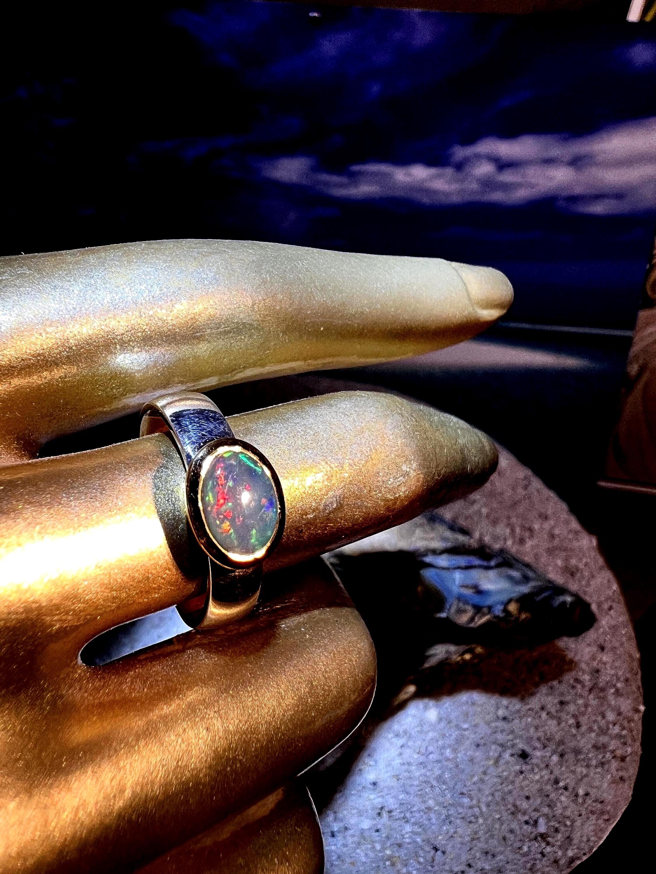 Schwarzopal aus New South Wales 18kt Goldvermeilfassun Sterlingsilberring deutsche Qualität