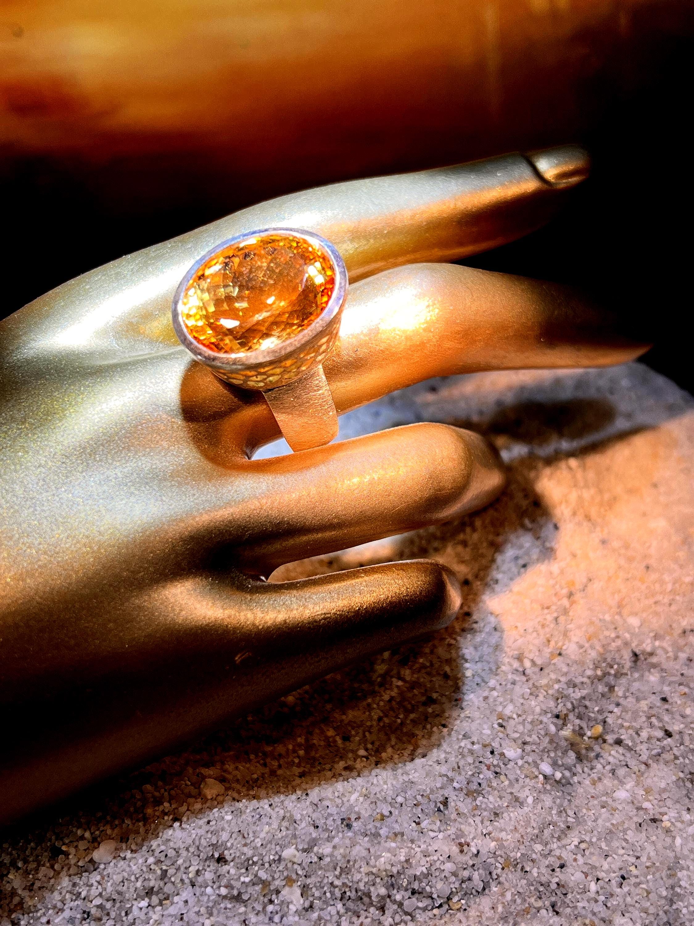 39 ct Citrin  Sterlingsilber Ring mit Goldvermeil Fassung