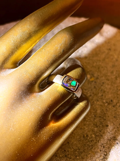 Wochenend Preis  Natürlicher australischer Boulder Opal aus Andamooka 18kt Vermeilfassung Sterling Silberring