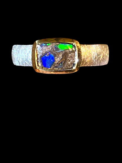 Wochenend Preis  Natürlicher australischer Boulder Opal aus Andamooka 18kt Vermeilfassung Sterling Silberring