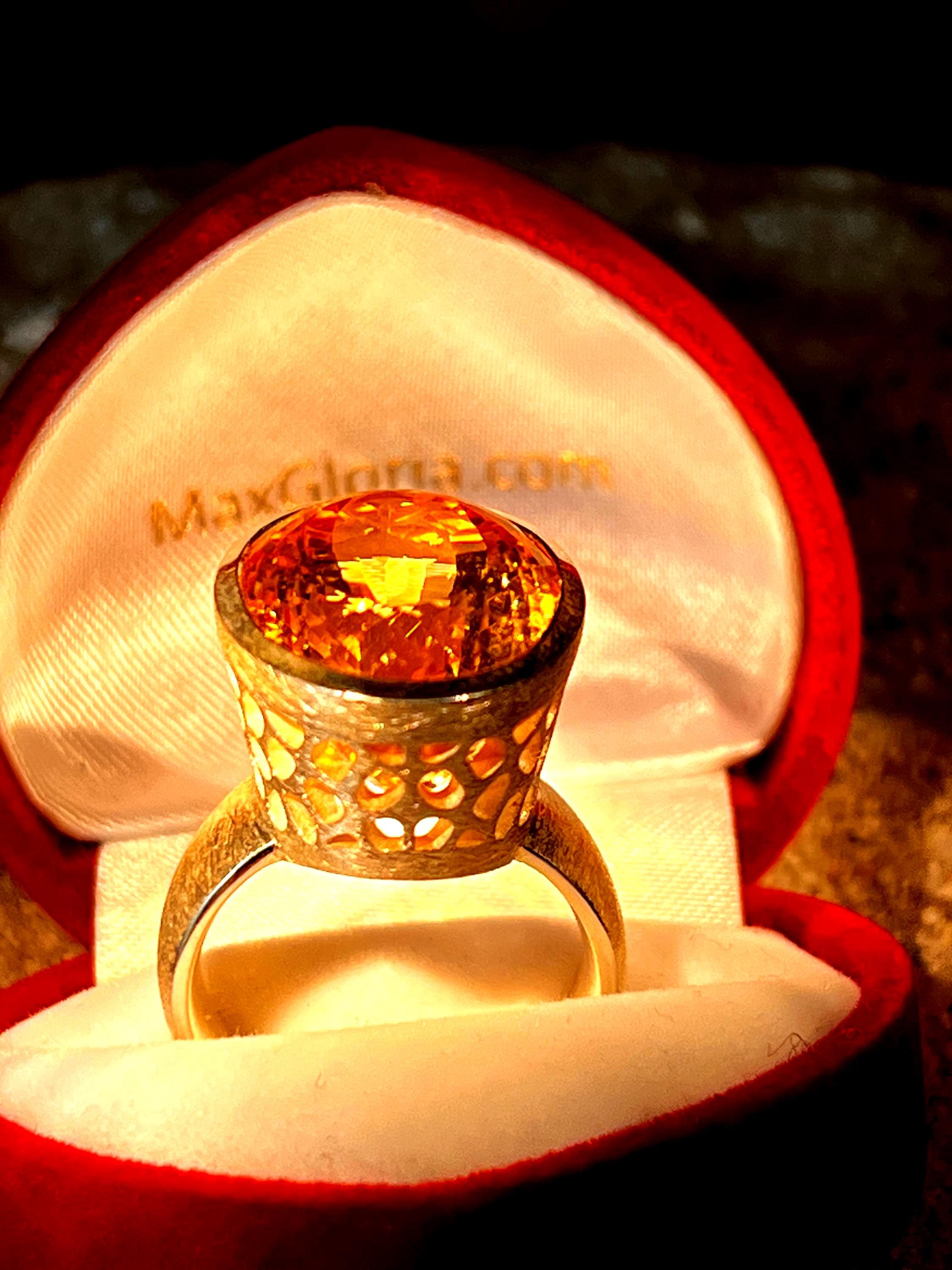 39 ct Citrin  Sterlingsilber Ring mit Goldvermeil Fassung