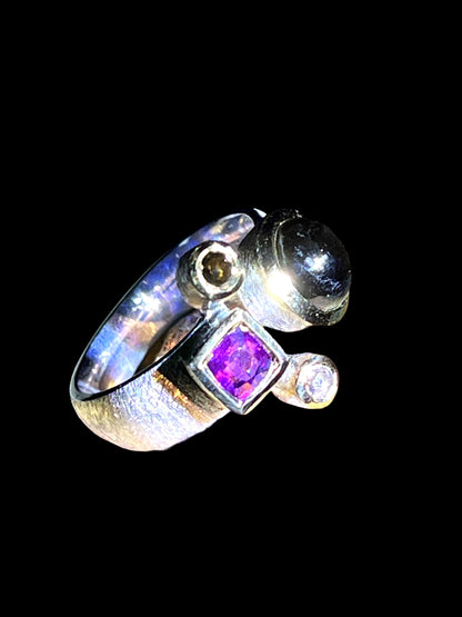 Sternsaphir Amethyst 18kt Goldvermeilfassung Sterlingsilberring