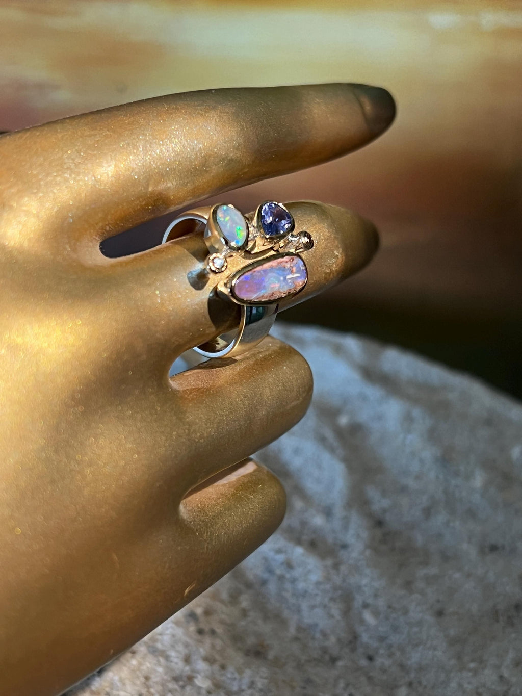 Wundervolle Opaltraum Kombination in Sterlingsilber und 18Kt Gold Vermeil Fassung deutsche Handarbeit