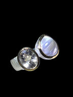 Bergkristall Geisterwelt mit Barockperle Silberring mit Goldvermeil Fassung