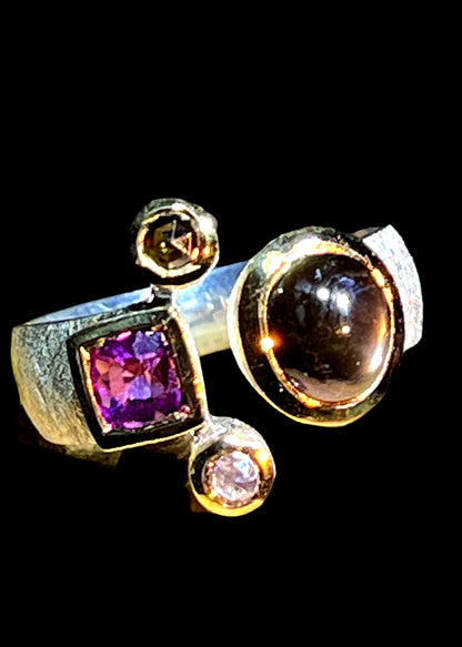 Sternsaphir Amethyst 18kt Goldvermeilfassung Sterlingsilberring