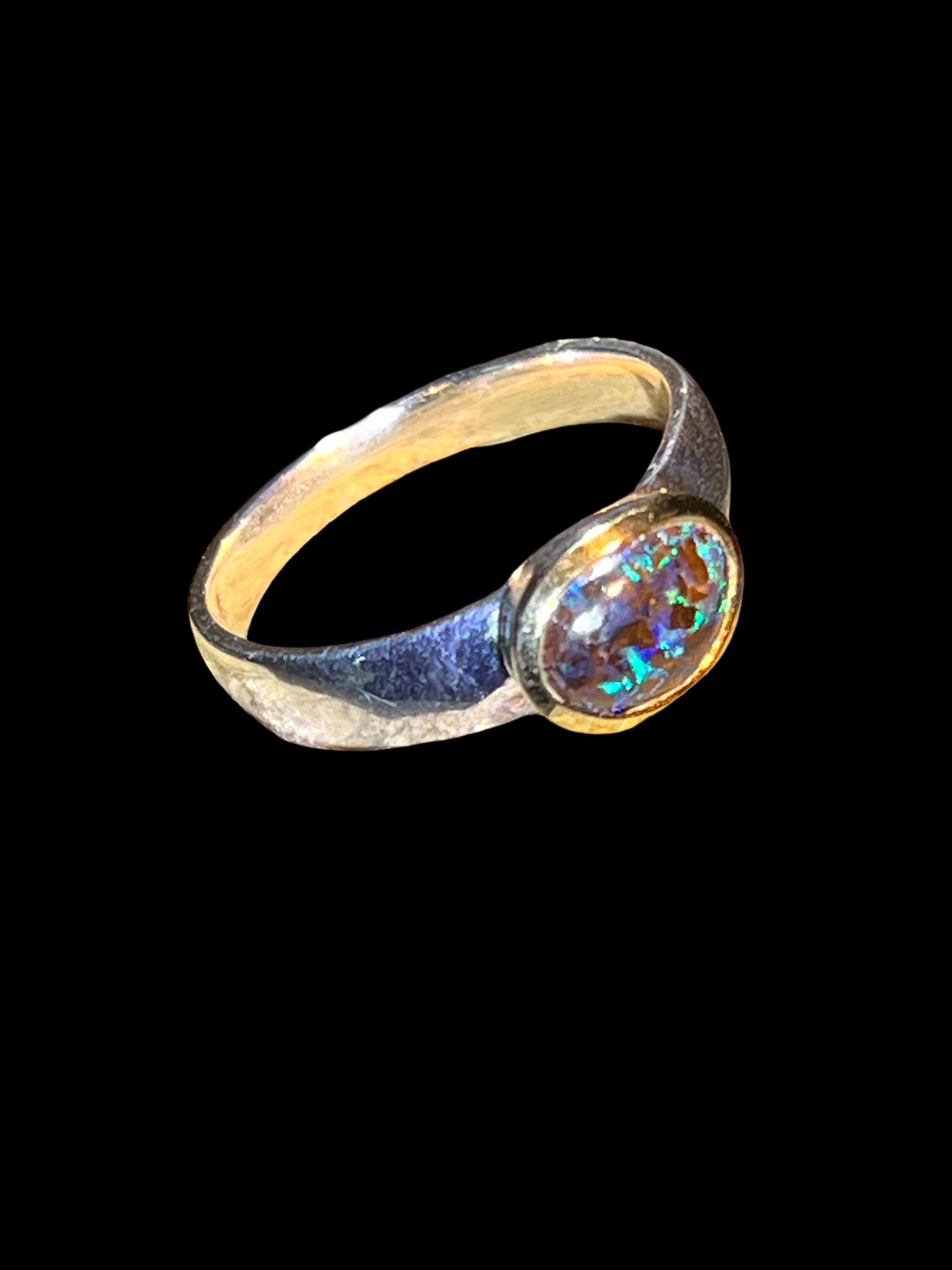 Schwarzopal Tagespreis  Sterlingsilberring mit18kt Goldvermeil Fassung deutsche Handarbeit