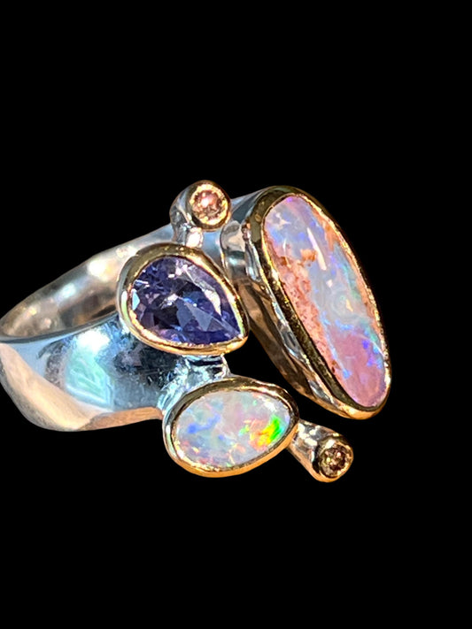 Wundervolle Opaltraum Kombination in Sterlingsilber und 18Kt Gold Vermeil Fassung deutsche Handarbeit