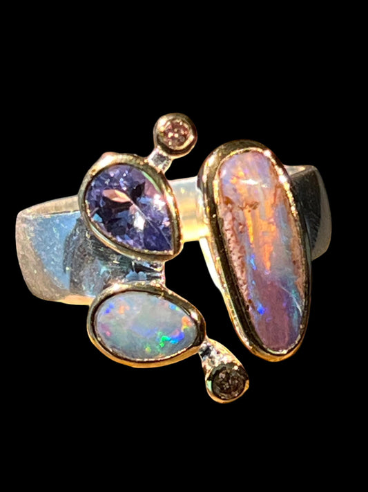 Wundervolle Opaltraum Kombination in Sterlingsilber und 18Kt Gold Vermeil Fassung deutsche Handarbeit