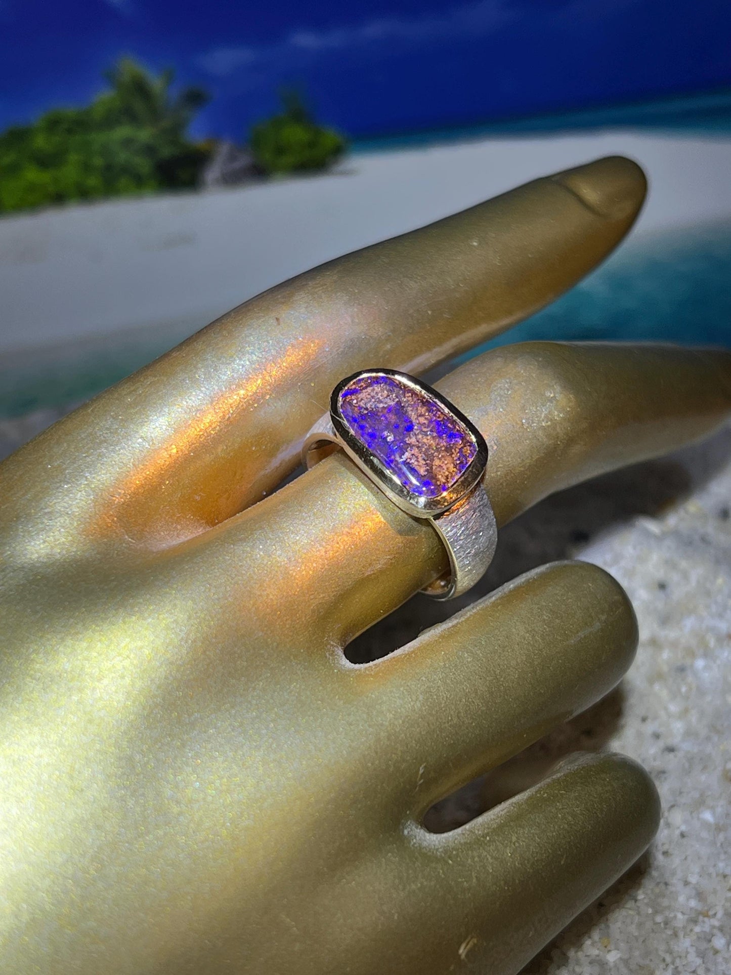 Queensland Opal in 18kt Goldvermeil Fassung im Sterlingsilber Ring