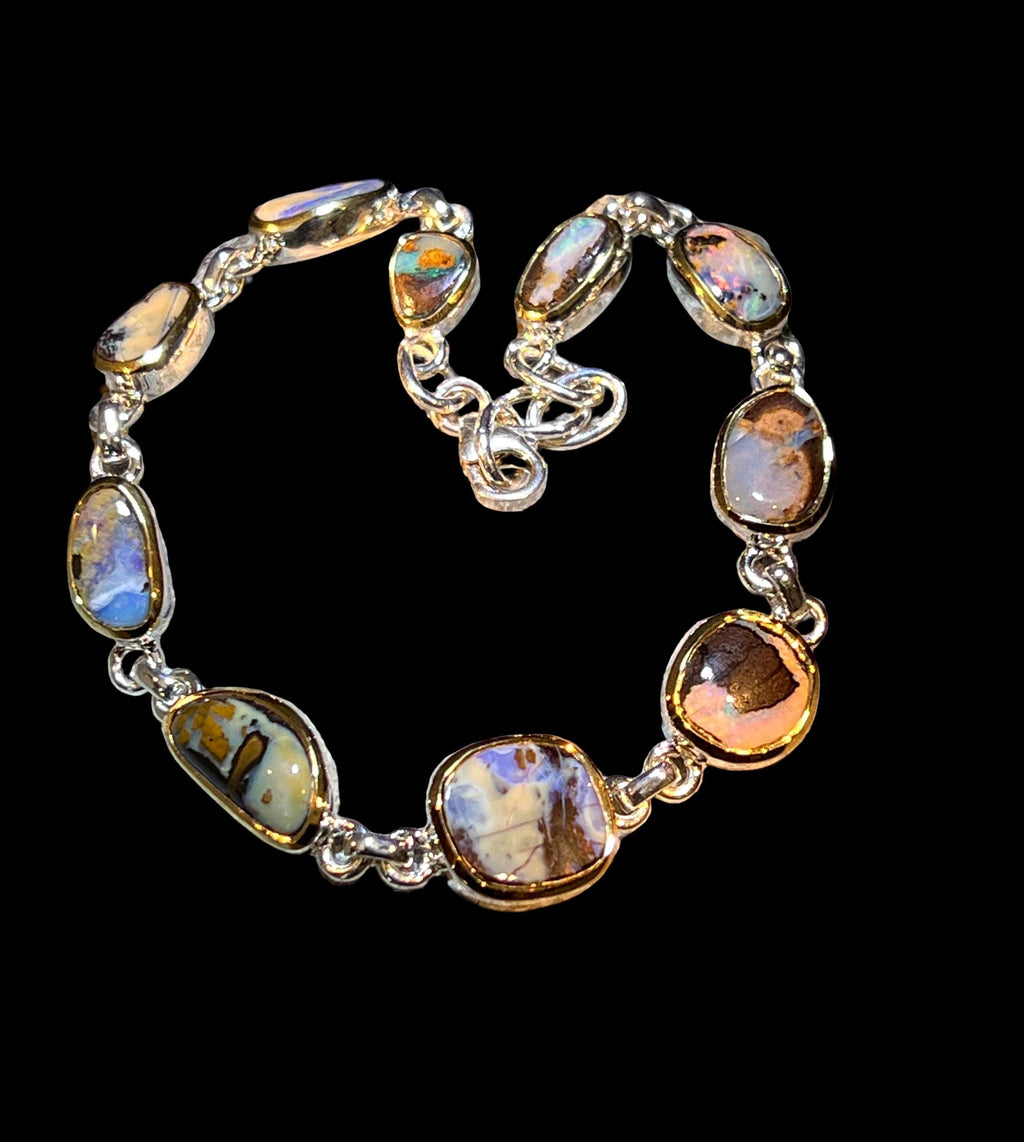 Australische Märchenbilder Boulder Opal Sterlingsilber Armband Goldvermeil Fassung 5micron deutsche Handarbeit