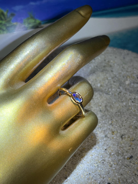Opal Glücksminimalist Blau in 18Kt Goldvermeil Ring in Silber