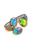 Starke Liebe schwarze Opale in Sterlingsilber mit 18Kt Goldvermeil Fassung deutsche Handarbeit