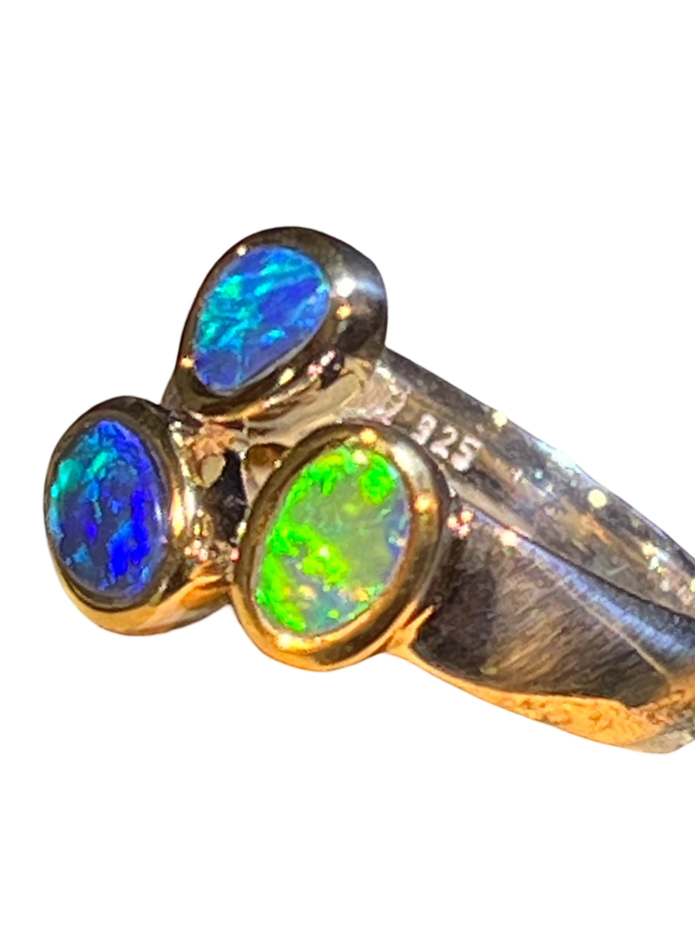 Starke Liebe schwarze Opale in Sterlingsilber mit 18Kt Goldvermeil Fassung deutsche Handarbeit
