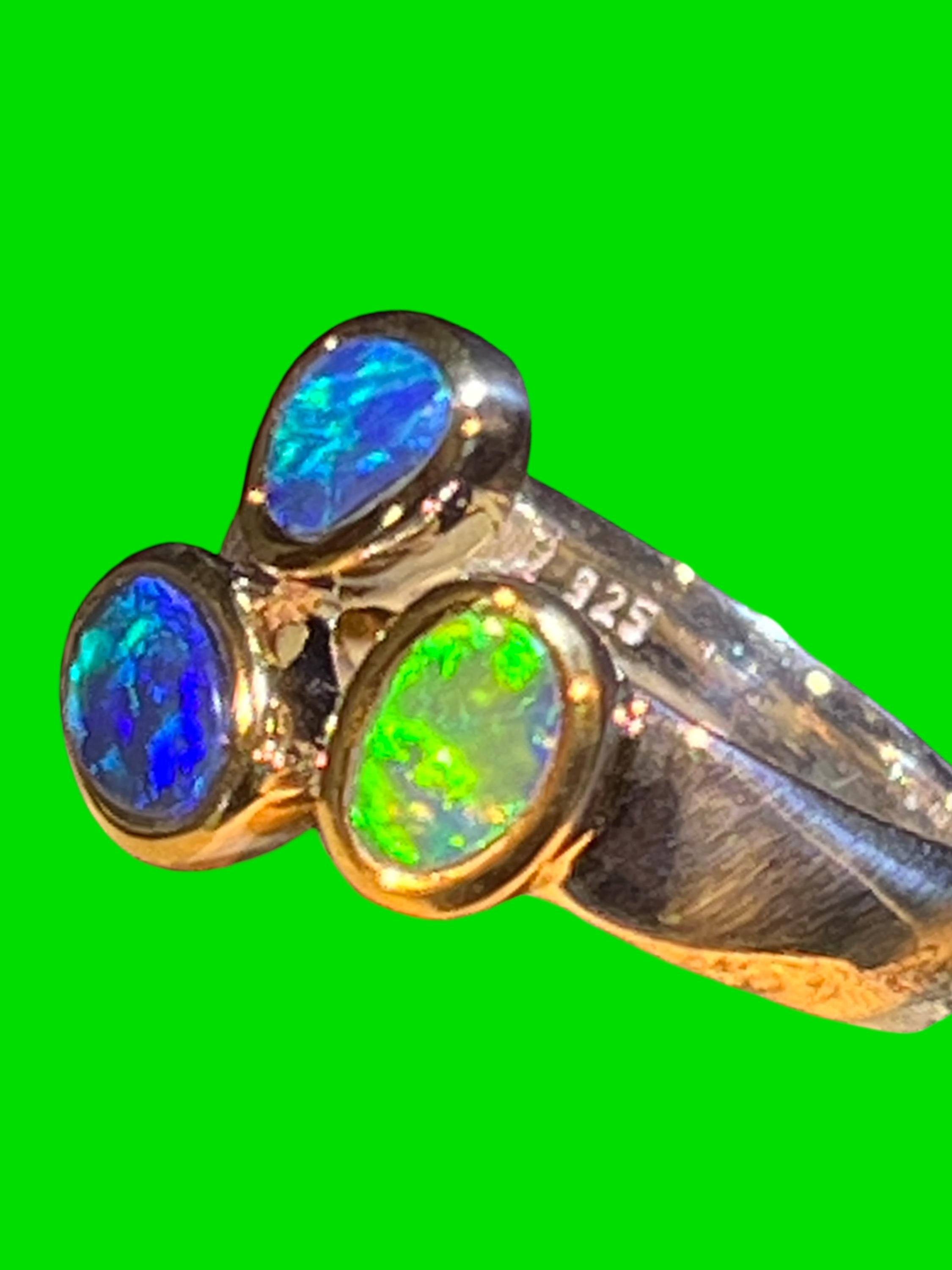 Starke Liebe schwarze Opale in Sterlingsilber mit 18Kt Goldvermeil Fassung deutsche Handarbeit