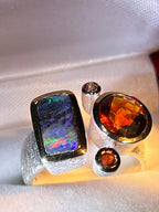 Gustav Klimt Opal mit Madagaskar Turmalin Ring in Sterlingsilber und 18Kt Gold Vermeil Fassung  deutsche Handarbeit