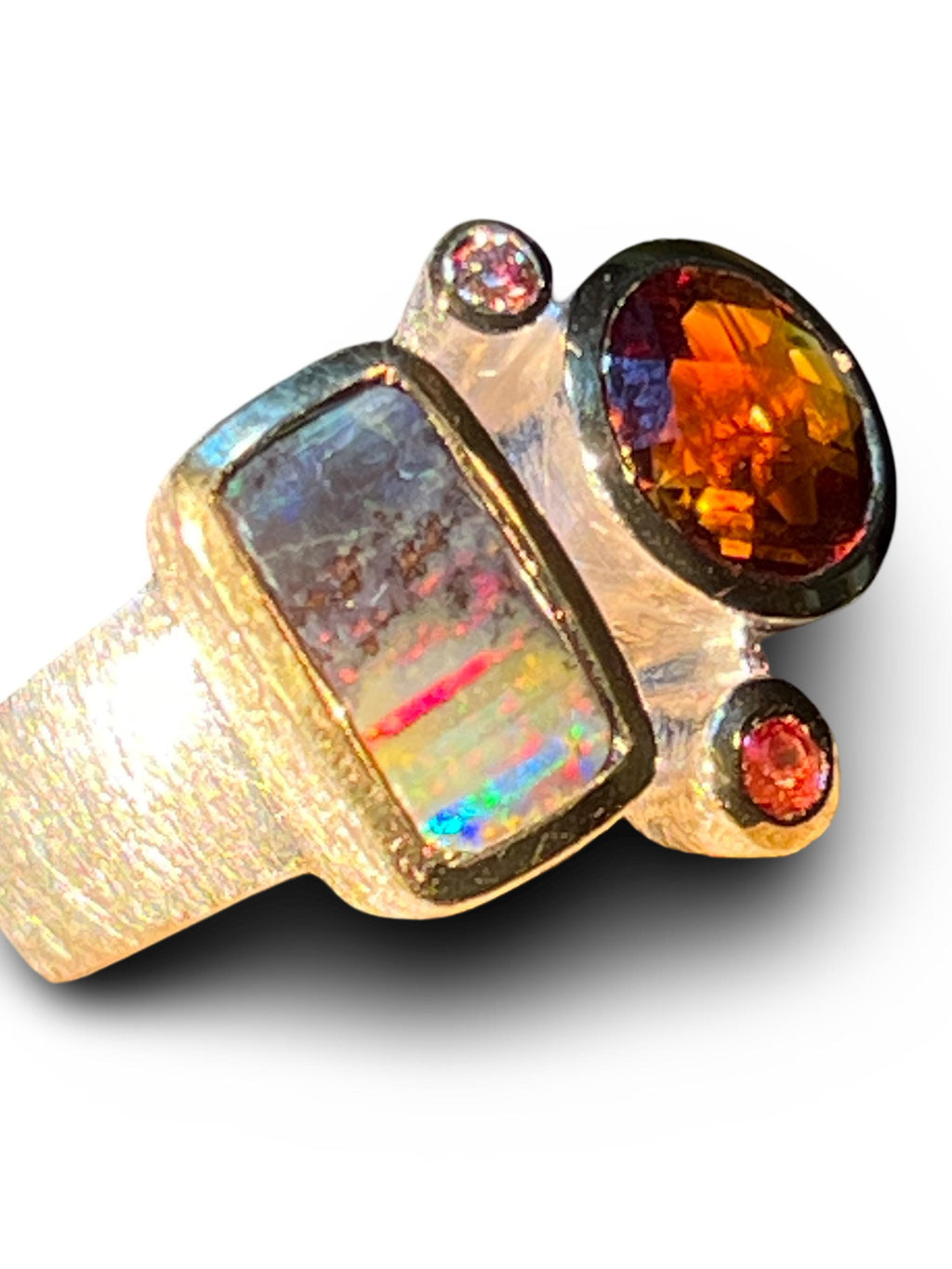 Gustav Klimt Opal mit Madagaskar Turmalin Ring in Sterlingsilber und 18Kt Gold Vermeil Fassung  deutsche Handarbeit