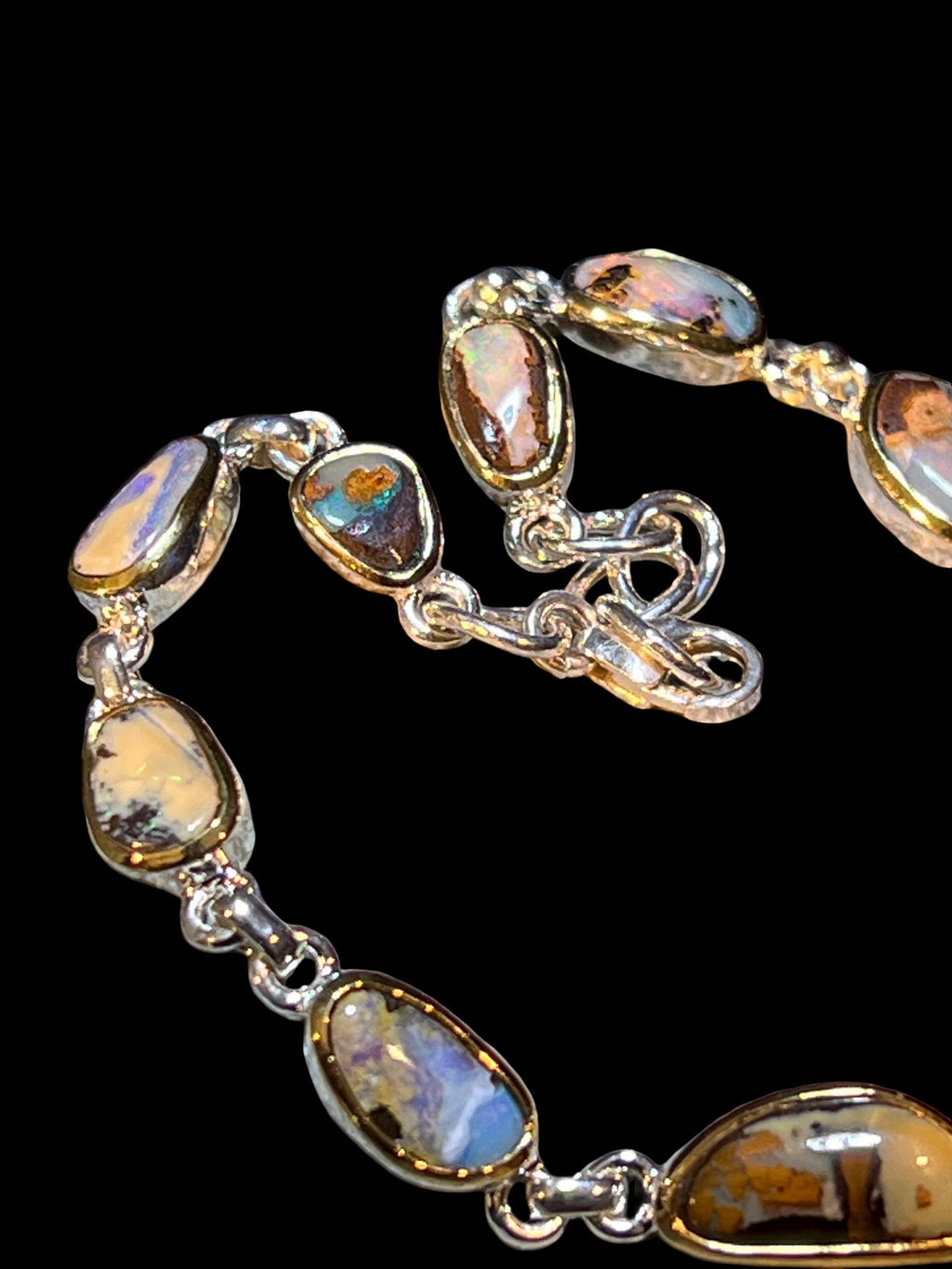 Australische Märchenbilder Boulder Opal Sterlingsilber Armband Goldvermeil Fassung 5micron deutsche Handarbeit