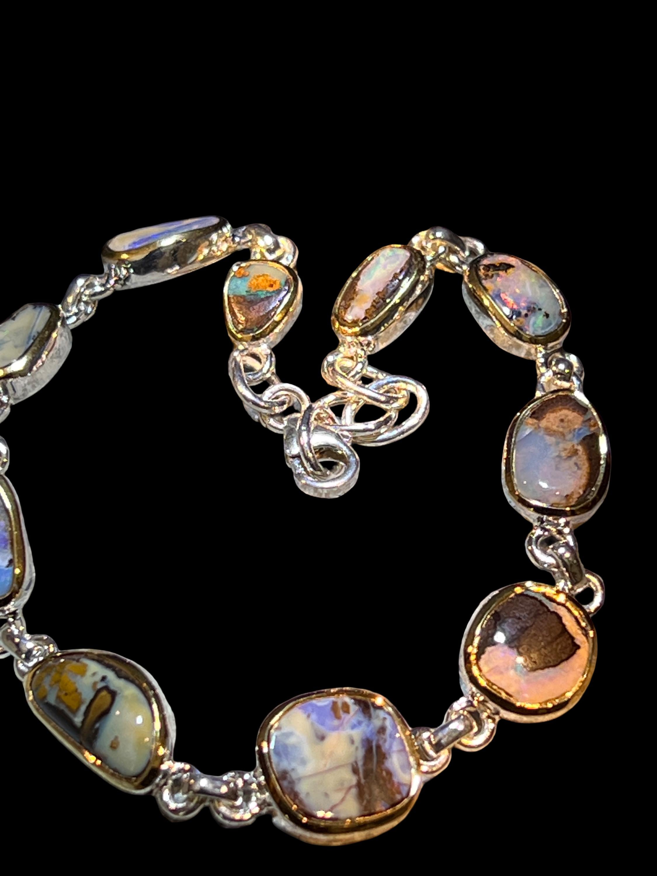 Australische Märchenbilder Boulder Opal Sterlingsilber Armband Goldvermeil Fassung 5micron deutsche Handarbeit