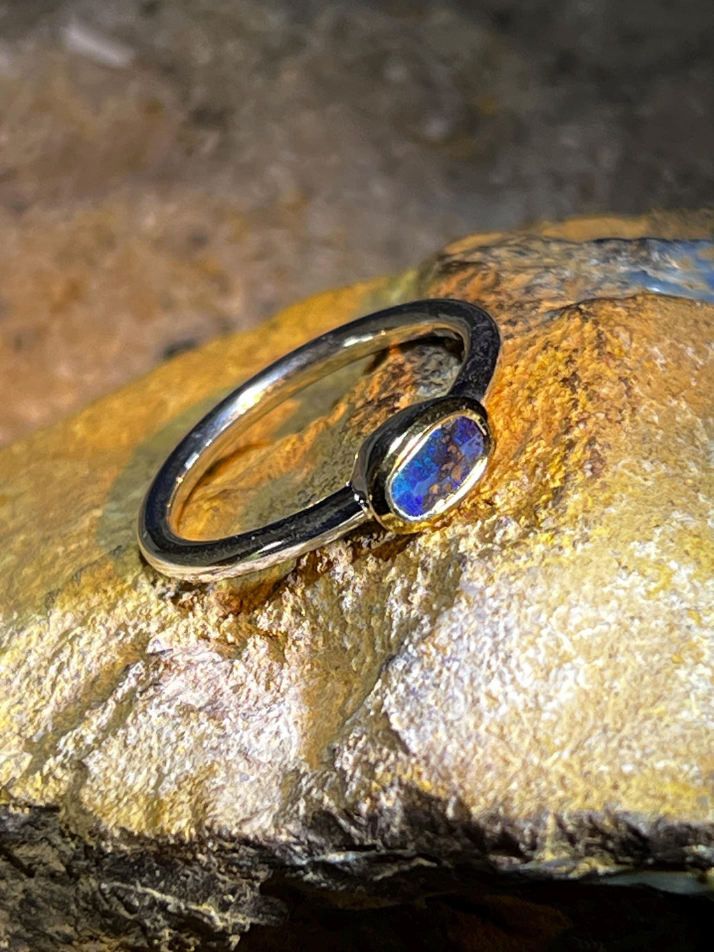 Opal Glücksminimalist Blau in 18Kt Goldvermeil Ring in Silber