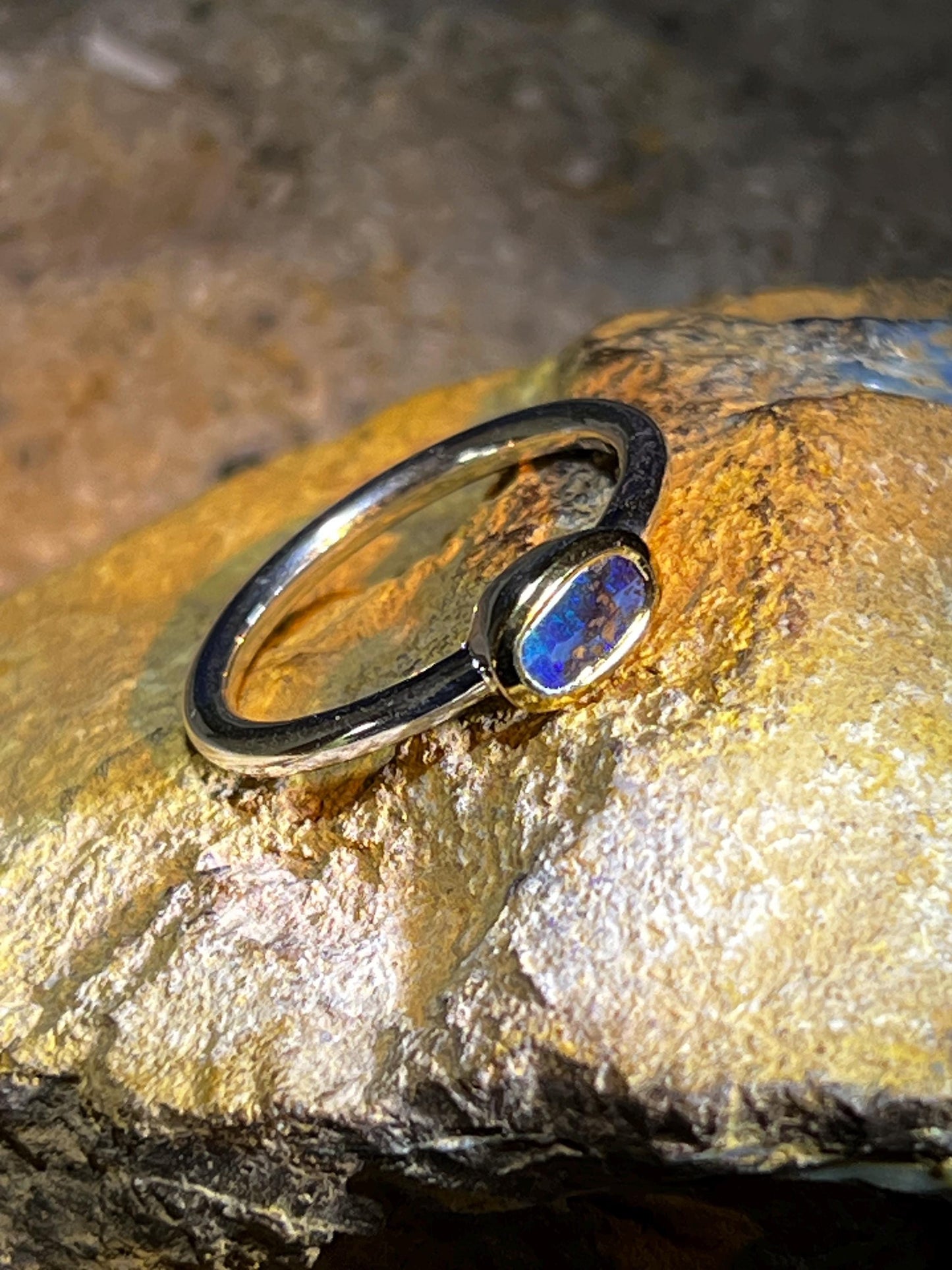 Wochenend Preis  Opal Glücksminimalist Blau in 18Kt Goldvermeil Ring in Silber