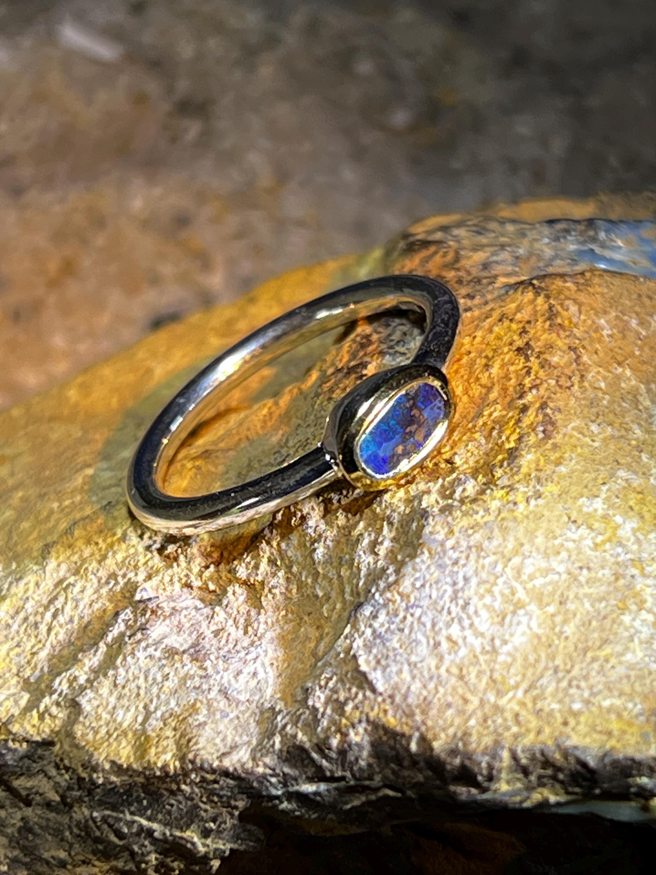 Opal Glücksminimalist Blau in 18Kt Goldvermeil Ring in Silber