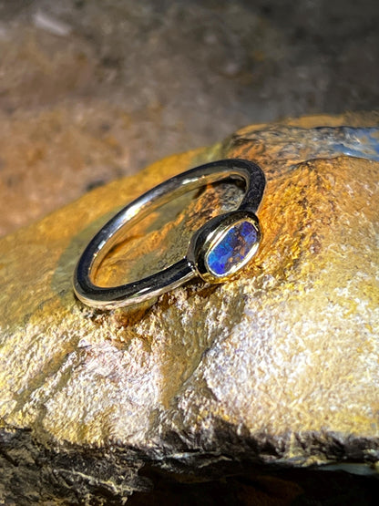 Wochenend Preis  Opal Glücksminimalist Blau in 18Kt Goldvermeil Ring in Silber