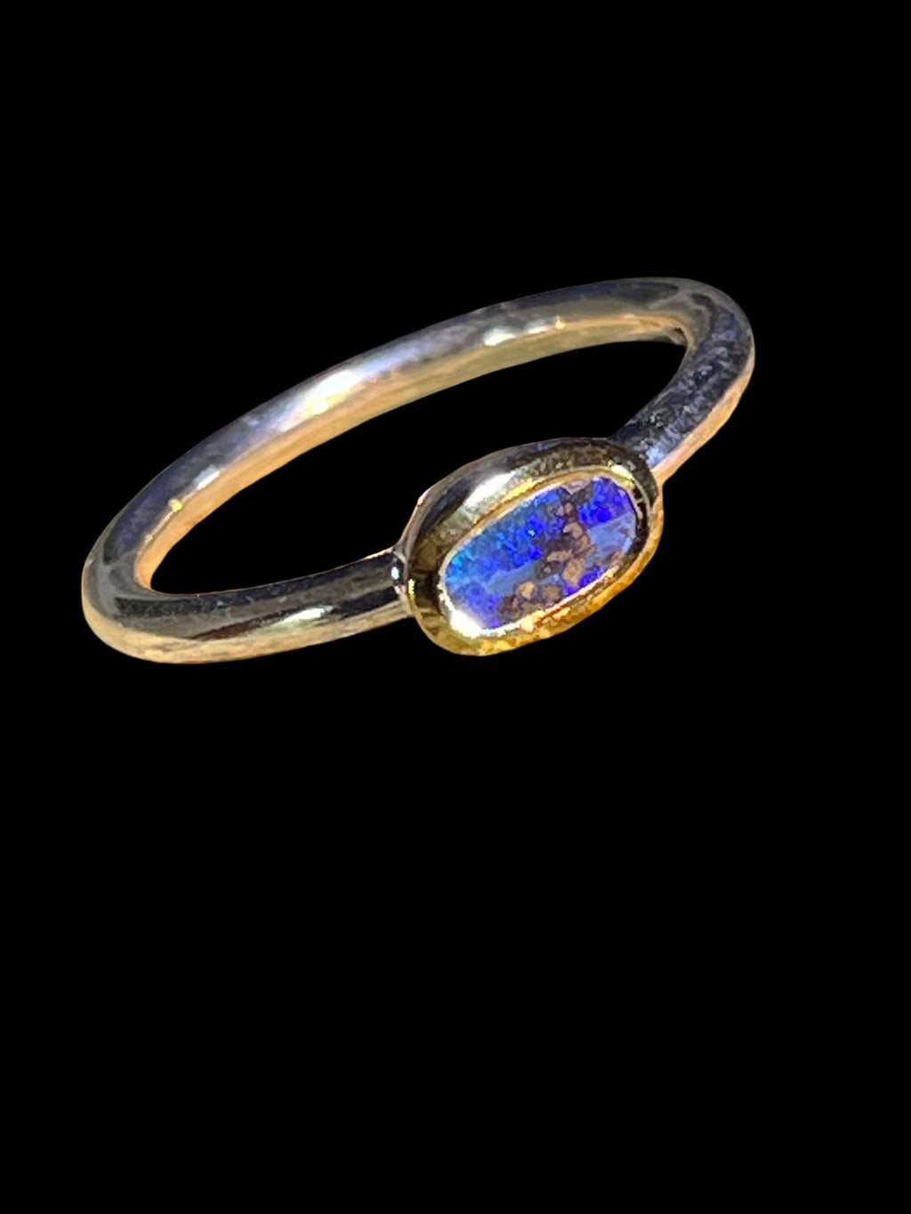 Opal Glücksminimalist Blau in 18Kt Goldvermeil Ring in Silber