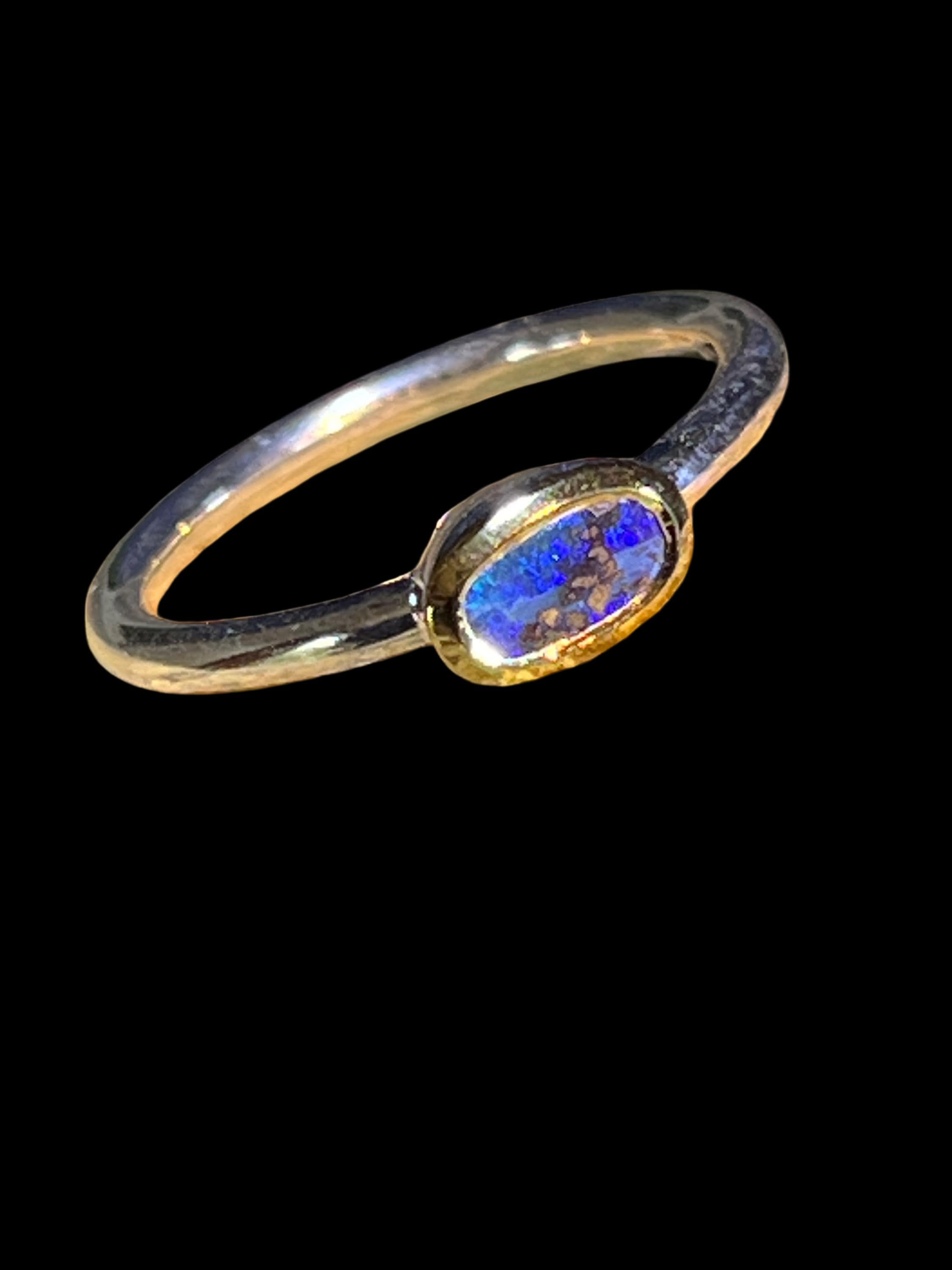 Opal Glücksminimalist Blau in 18Kt Goldvermeil Ring in Silber