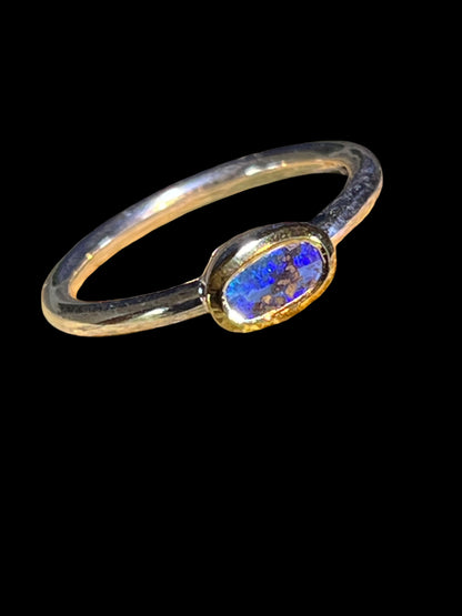 Wochenend Preis  Opal Glücksminimalist Blau in 18Kt Goldvermeil Ring in Silber