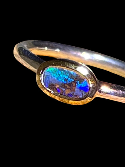 Wochenend Preis  Opal Glücksminimalist Blau in 18Kt Goldvermeil Ring in Silber