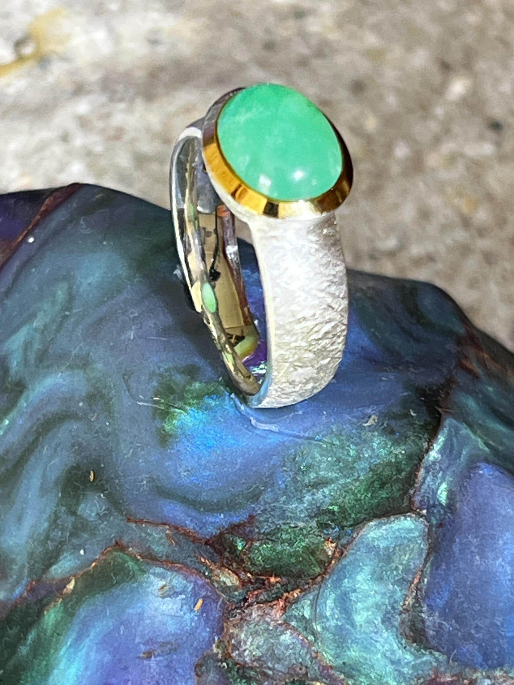 Chrysopras in 18Kt Goldvermeil Fassung Ring in Silber deutsche Qualitätsarbeit