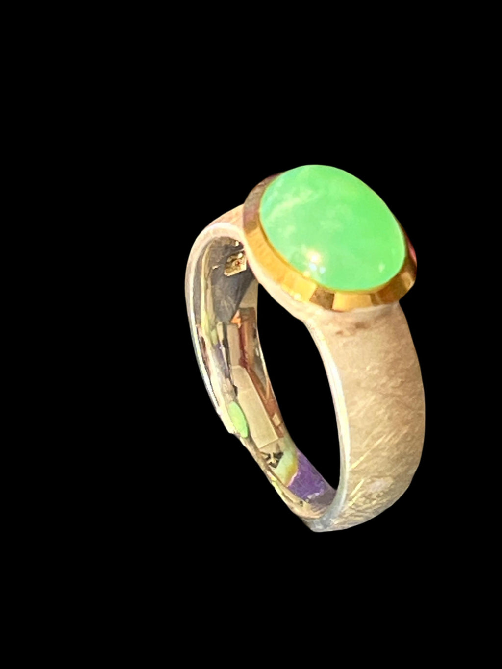 Chrysopras in 18Kt Goldvermeil Fassung Ring in Silber deutsche Qualitätsarbeit