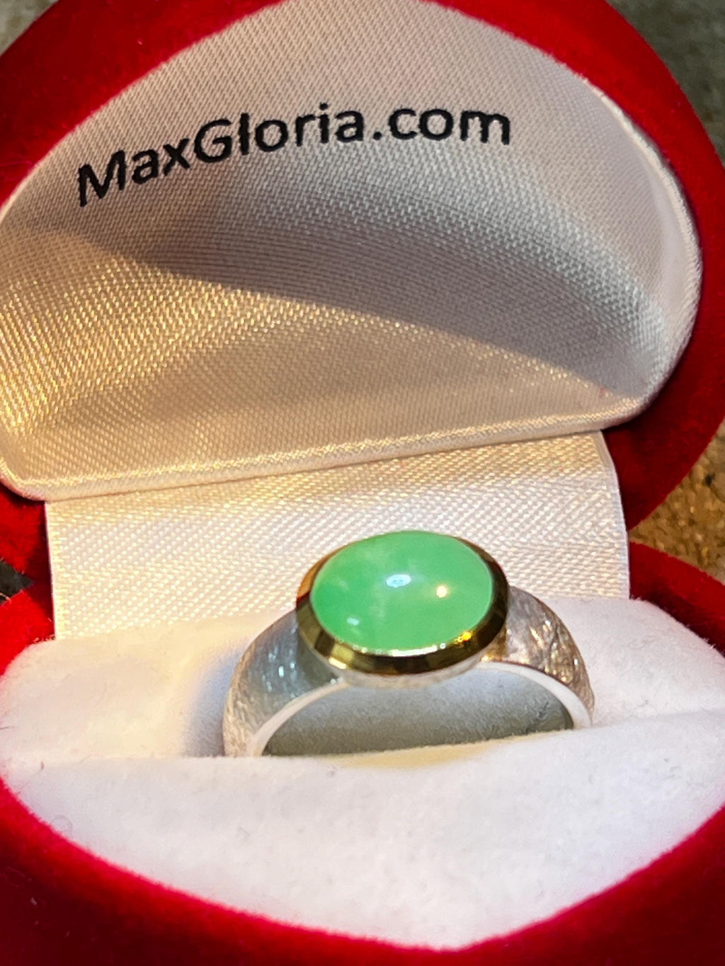 Chrysopras in 18Kt Goldvermeil Fassung Ring in Silber deutsche Qualitätsarbeit