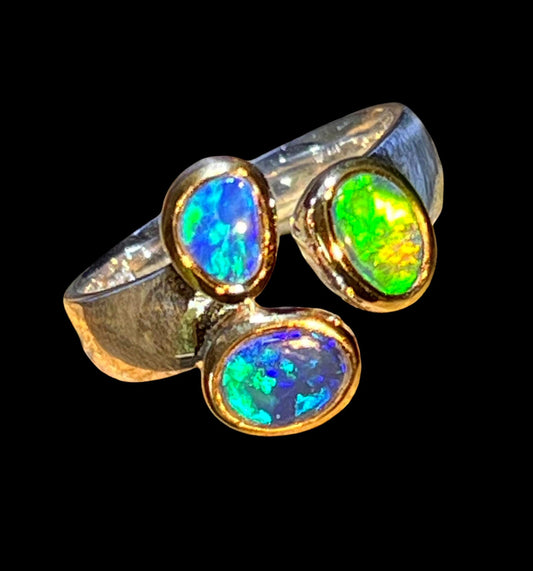 Starke Liebe schwarze Opale in Sterlingsilber mit 18Kt Goldvermeil Fassung deutsche Handarbeit