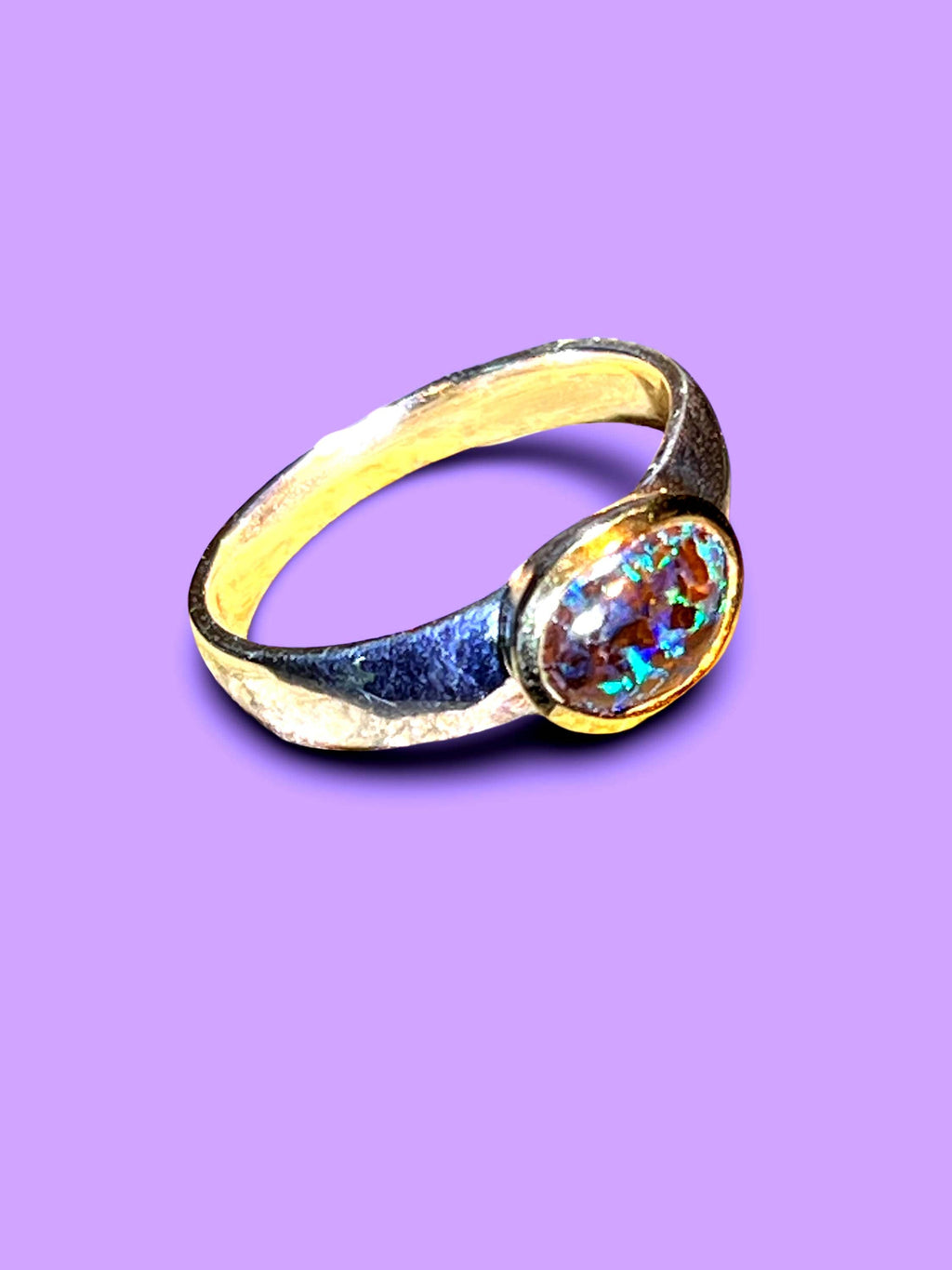 Schwarzopal Tagespreis  Sterlingsilberring mit18kt Goldvermeil Fassung deutsche Handarbeit