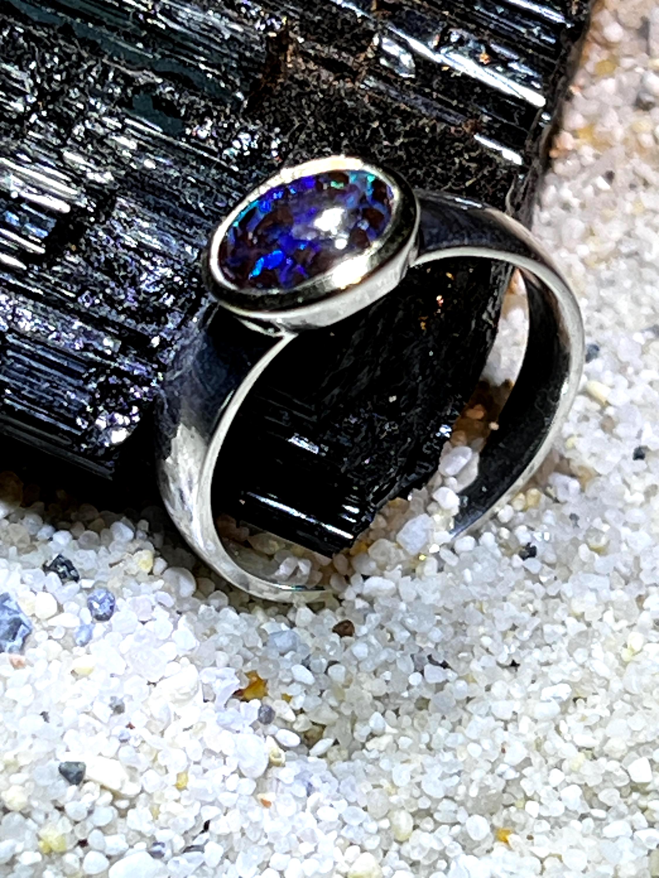 Schwarzopal Tagespreis  Sterlingsilberring mit18kt Goldvermeil Fassung deutsche Handarbeit