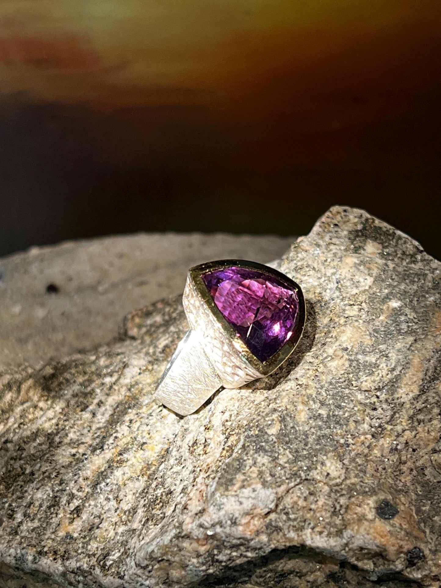 Amethyst 20 mm in 18Kt Goldvermeil Fassung Sterlingsilberring