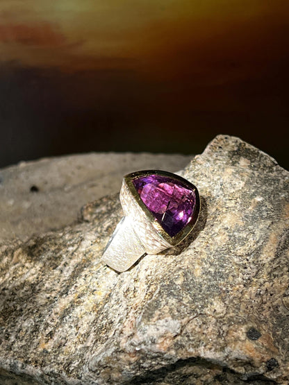 Amethyst 20 mm in 18Kt Goldvermeil Fassung Sterlingsilberring