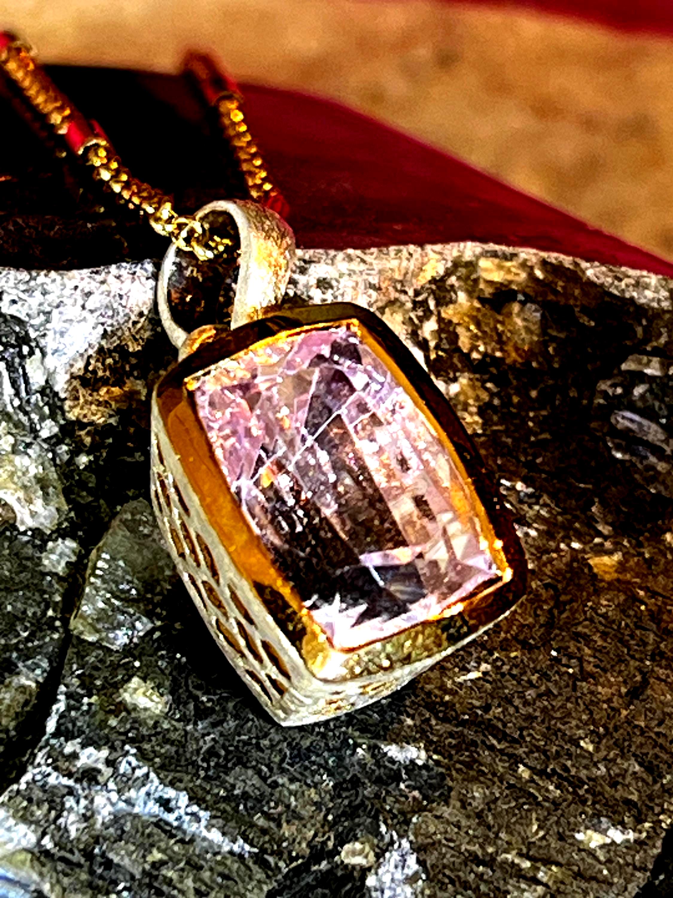 Kunzit Tagespreis  in magisch Pink 18kt Goldvermeil Sterlingsilber Kette vergoldet deutsche Handarbeit
