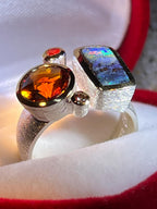 Gustav Klimt Opal mit Madagaskar Turmalin Ring in Sterlingsilber und 18Kt Gold Vermeil Fassung  deutsche Handarbeit