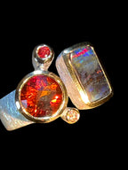 Gustav Klimt Opal mit Madagaskar Turmalin Ring in Sterlingsilber und 18Kt Gold Vermeil Fassung  deutsche Handarbeit