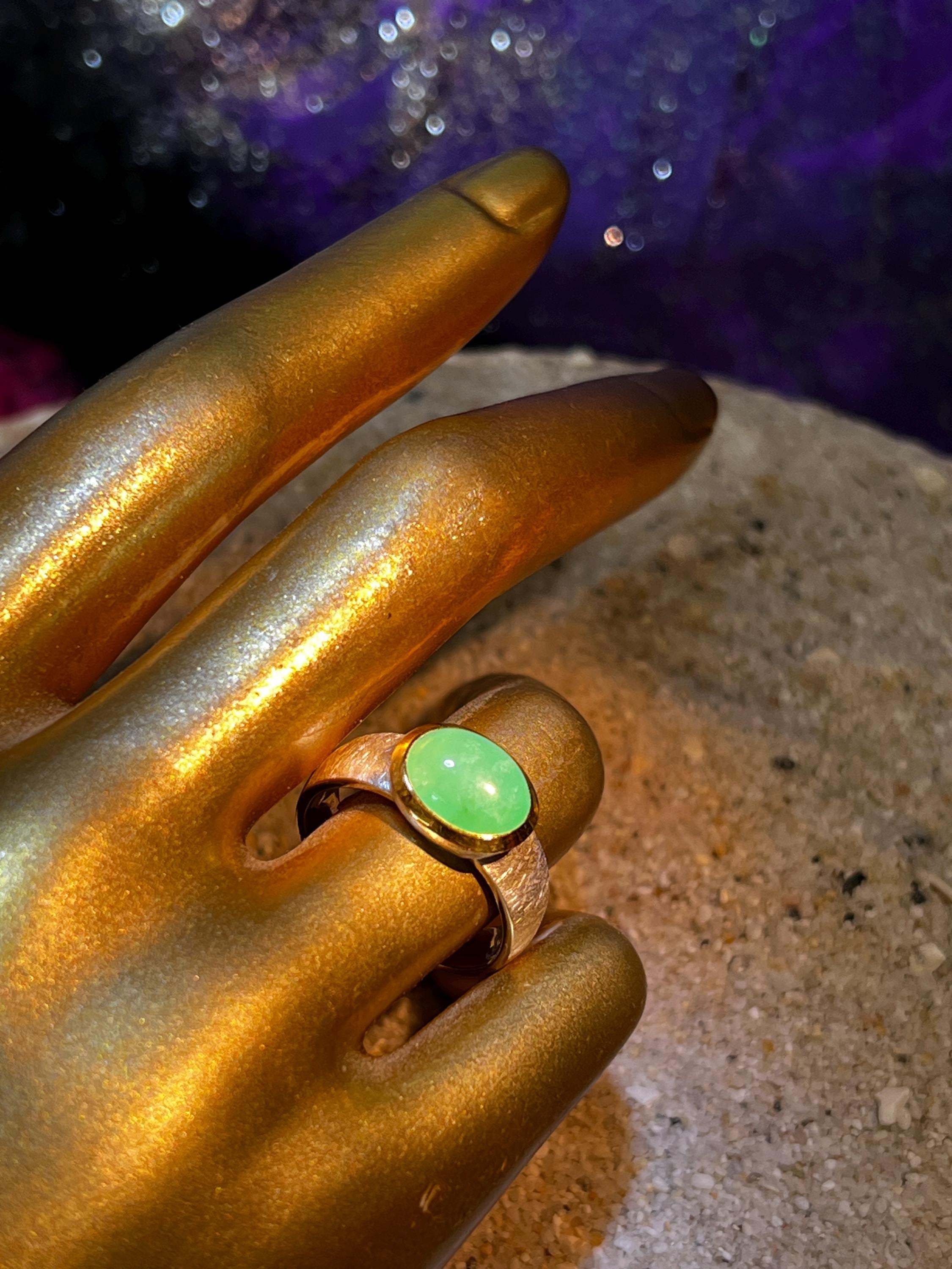 Chrysopras in 18Kt Goldvermeil Fassung Ring in Silber deutsche Qualitätsarbeit